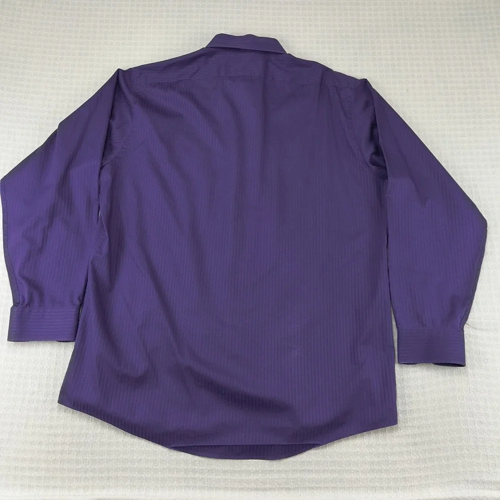 J Garcia‎ Mens Large Purple Tonal Stripe Long Sleeve Wrinkle Free Dress Shirt